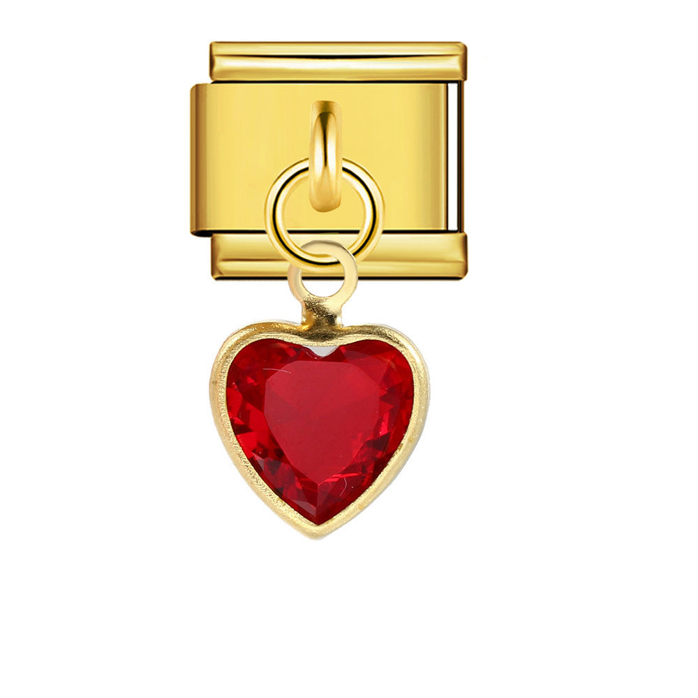 New Gold Bottom Love Pendant Italian Module Bracelet Stainless Steel Welding DIY Elastic Strap Chain Wholesale