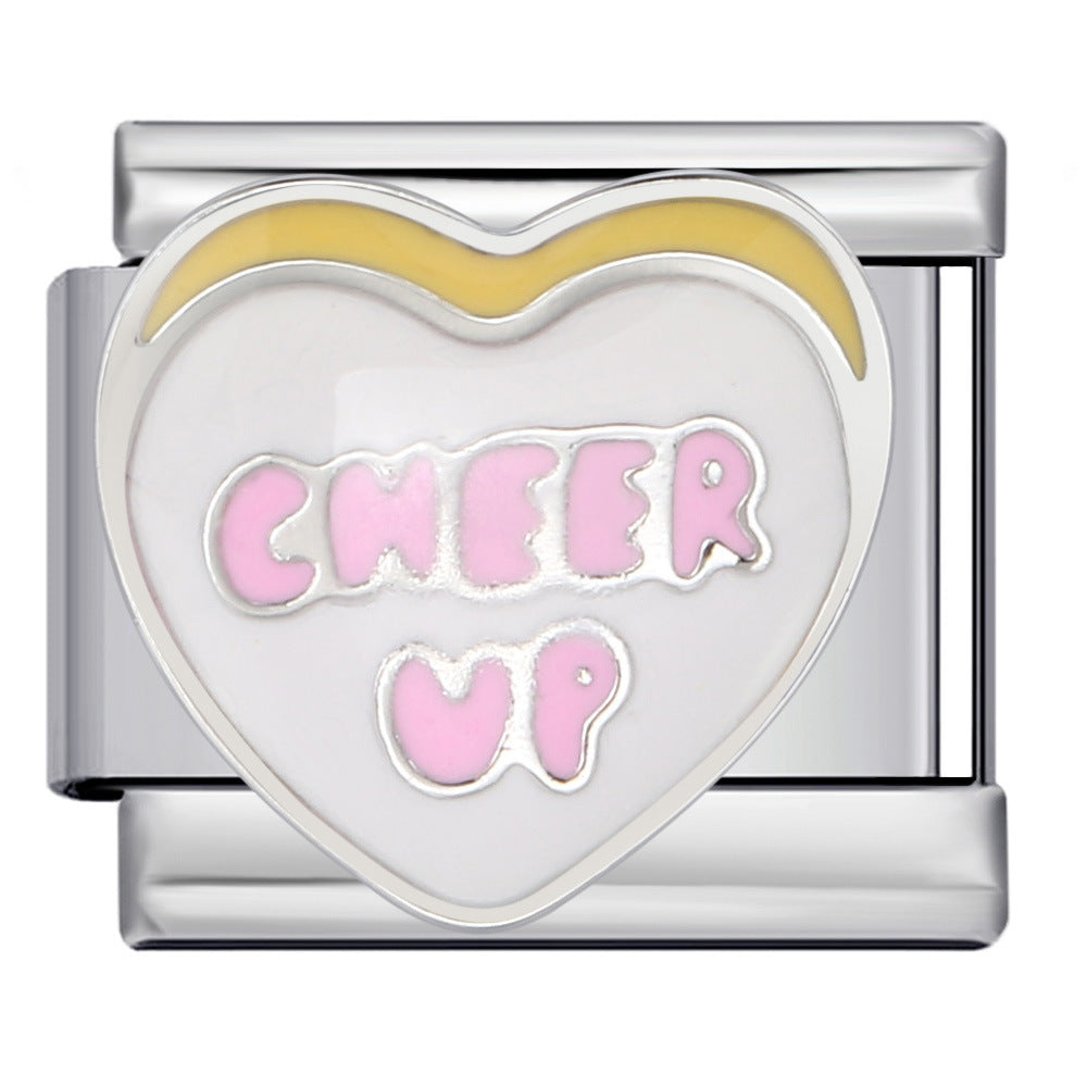 Cross Border E-commerce Love English Series Titanium Steel Welding Drip Oil DIY Italian Module Bracelet Personalized Accessories