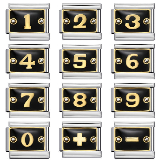 Black Lace Up Diamond Digital Italian Module Bracelet Made of Titanium Steel Welded with Gold Plating and Oil Dripping Free Splicing Bracelet