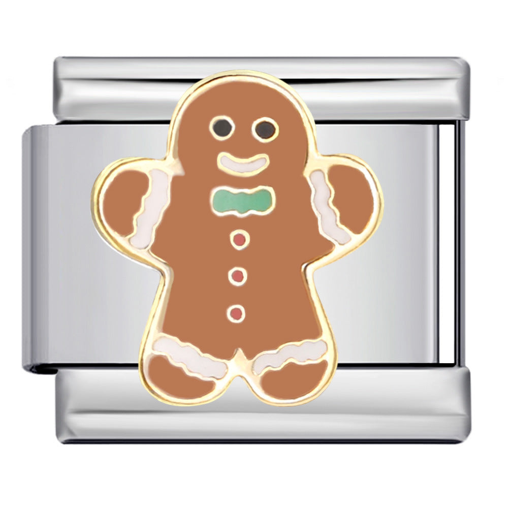 Christmas Series DIY Elastic Bracelet Stainless Steel Welding Drip Oil Italian Module Bracelet New Year's Gift