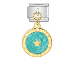 Round Pendant with Gold and Silver Base, Italian Module Bracelet, Titanium Steel Drip Oil Hook, Fashionable DIY Versatile Bracelet