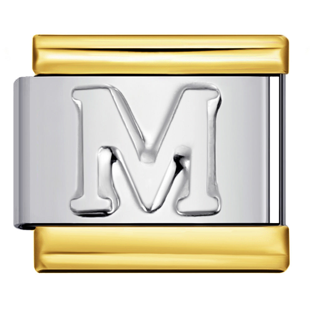 Fashion Gold Cover Silver Concave English Letter Bracelet Titanium Steel Non Dripping Oil DIY Italian Module Bracelet Wholesale