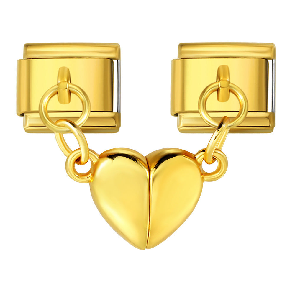 Magnetic Suction Heart-shaped Double Pendant Bracelet Accessory Titanium Steel DIY Free Splicing Italian Module Bracelet