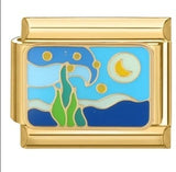 Gold Bottom Tourist Resort Scenery Pattern Italian Module Bracelet DIY Welding Drip Oil Stainless Steel Strap Chain