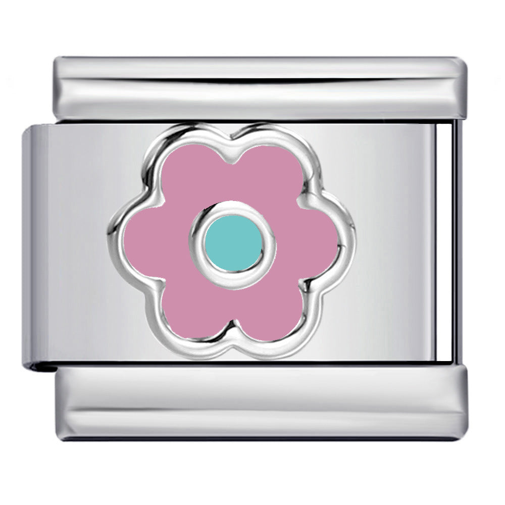 Color Drip Oil Petal Stamping Series DIY Italian Module Bracelet Titanium Steel Gold Plated Elastic Splicing Bracelet