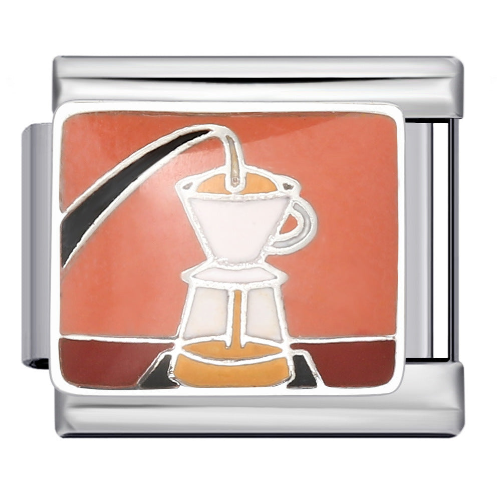 Fresh Illustration Series Italian Module Bracelet Titanium Steel Gold Plated Drip Oil DIY Welding Pattern Strap Chain