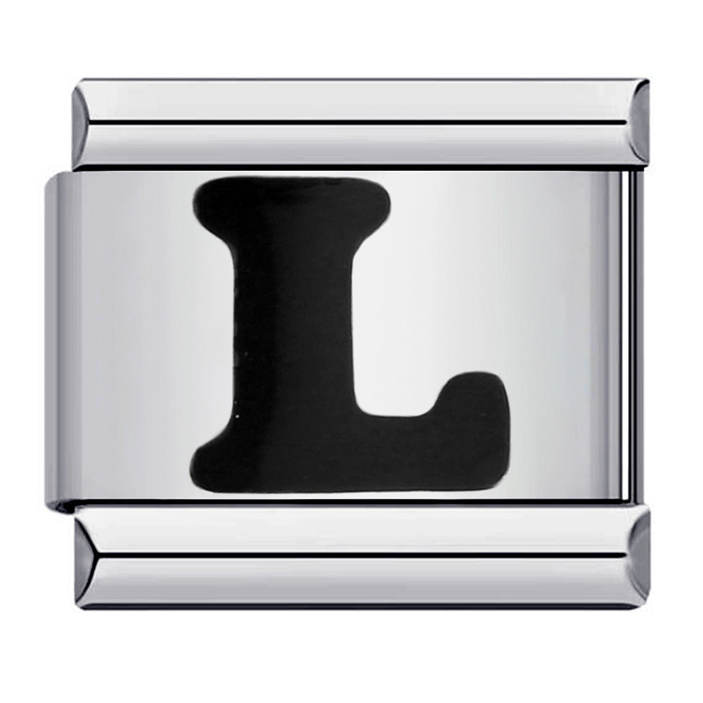 New Titanium Steel Black Alphabet DIY Italian Charm Bracelet Custom Name Link Chain