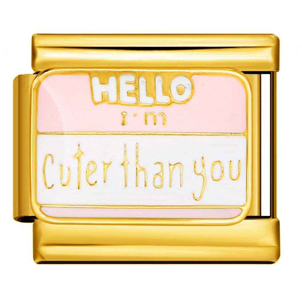 Italian Module Bracelet DIY Titanium Steel All Gold Welding Drip Oil Pattern Elastic Splicing Bracelet Accessory