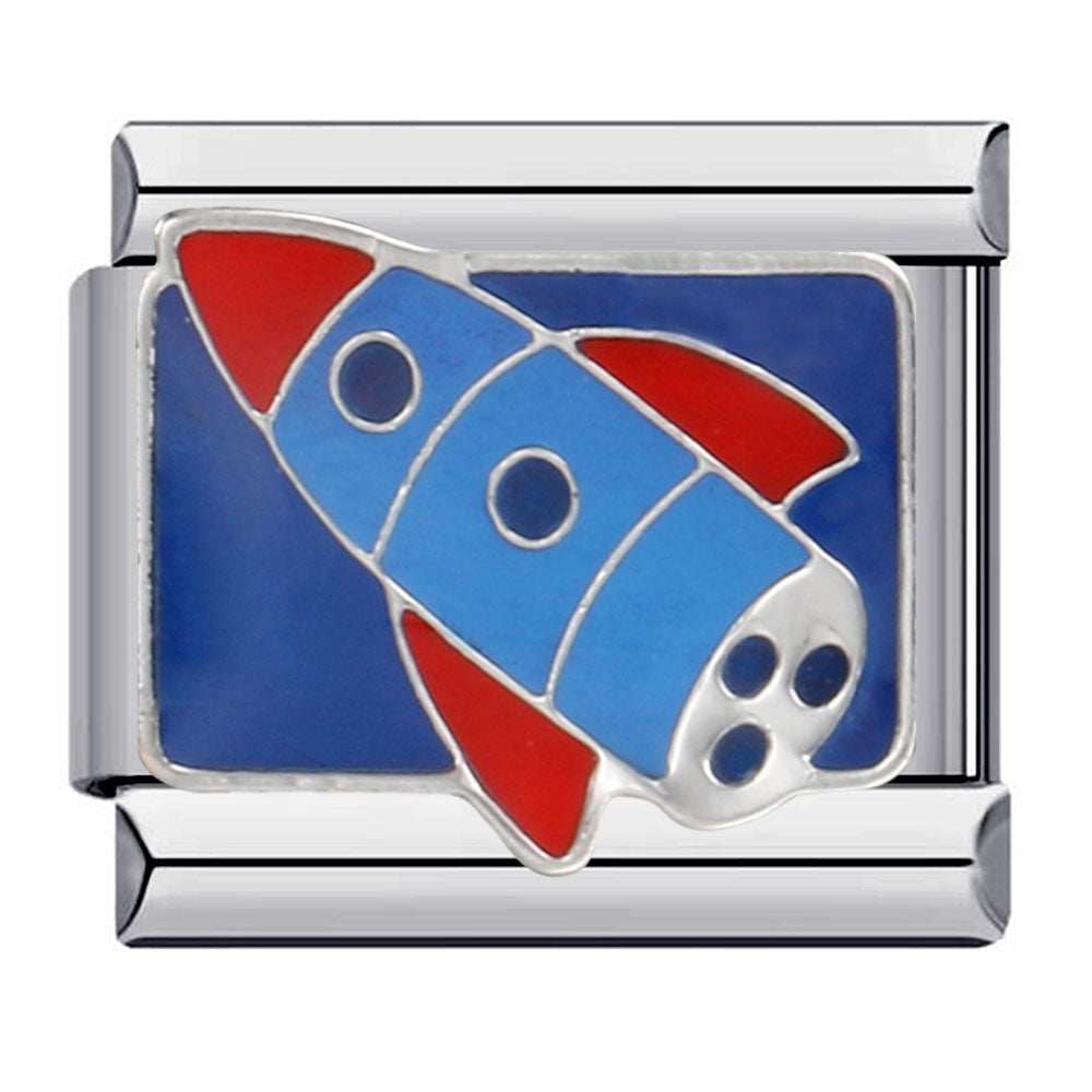 Blue Titanium Steel Welded Pattern Italian Modular Bracelet, Gold-Plated Drip Enamel Free Combination Link Bracelet