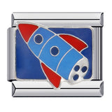 Blue Titanium Steel Welded Pattern Italian Modular Bracelet, Gold-Plated Drip Enamel Free Combination Link Bracelet