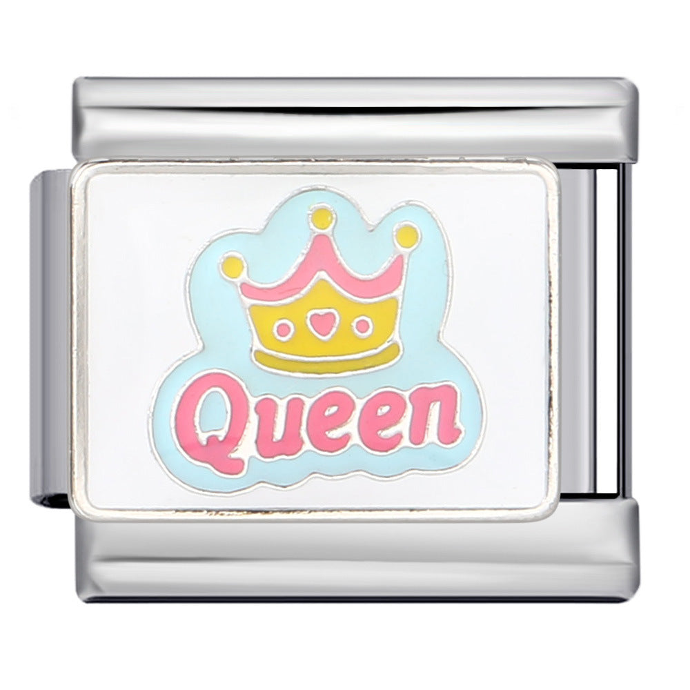 Colorful English Italian Module Bracelet Stainless Steel Welding Drip Oil DIY Jewelry Primary School Children's Gift