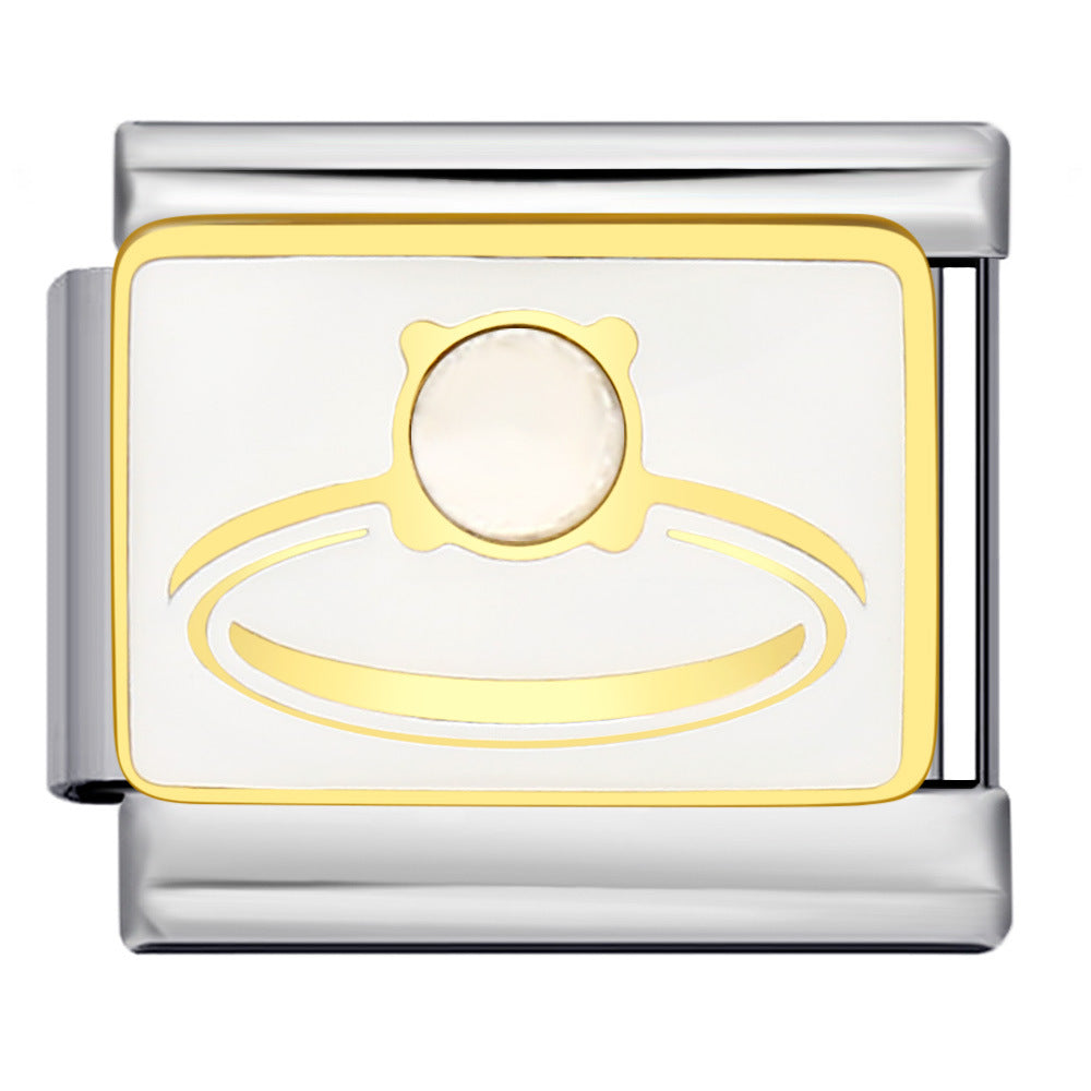 Italian Module Bracelet Gold and Silver with Diamond Pattern DIY Titanium Steel Welding Elastic Personalized Splicing Bracelet Wholesale