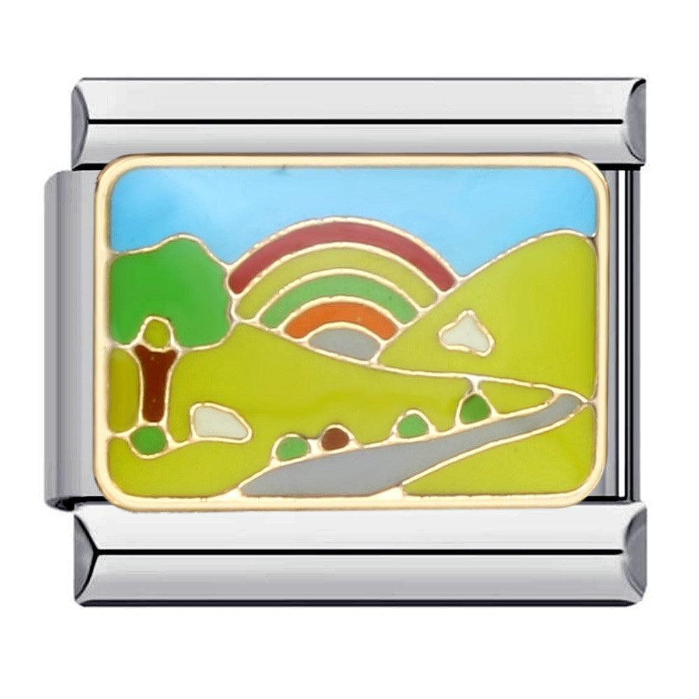 Green Titanium Steel Welded Gold-plated Drip Oil Bracelet Cartoon DIY Italian Module Bracelet Accessories Wholesale