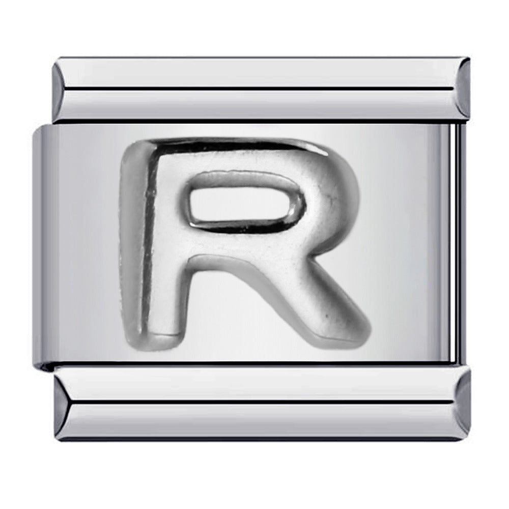 New Stainless Steel Silver Convex English Letter Italian Module Bracelet DIY Elastic Splicing Strap Chain