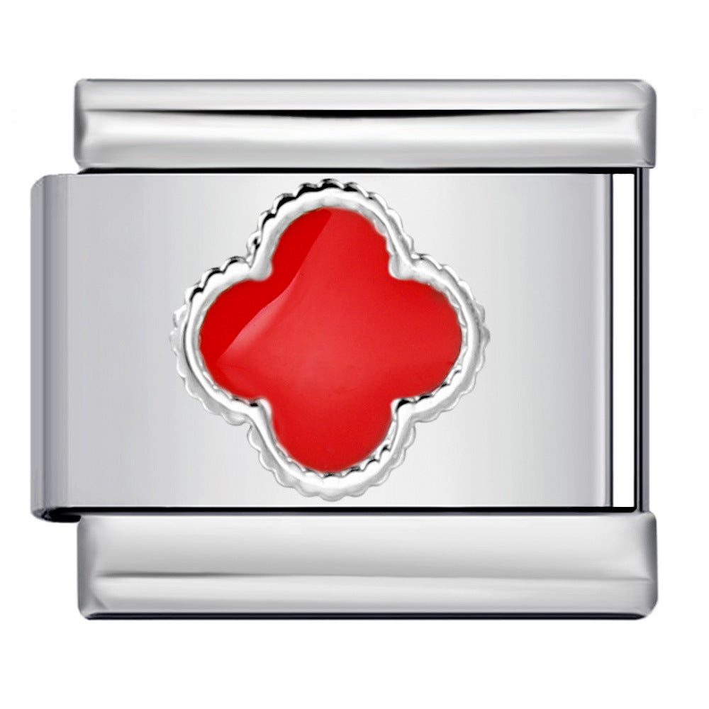 Color Dripping Oil Clover Module Bracelet Stainless Steel Stamping Pattern DIY Elastic Bracelet Accessories Wholesale