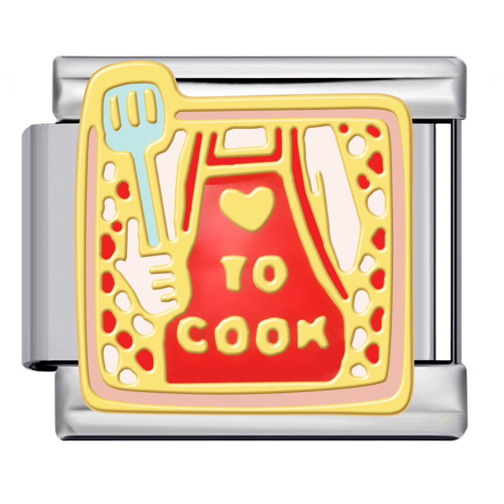 Gourmet Series Italian Module Bracelet Titanium Steel Welding Drip Oil Cartoon Pattern DIY Elastic Splicing Bracelet