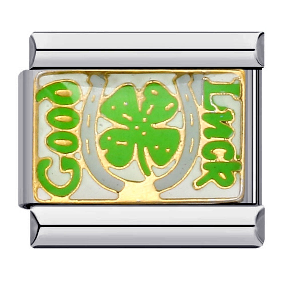 Italian Module Bracelet From The Vivid World Collection Titanium Steel Welded Drip-Oil Cuff, DIY Elastic Splice Watch Band Chain