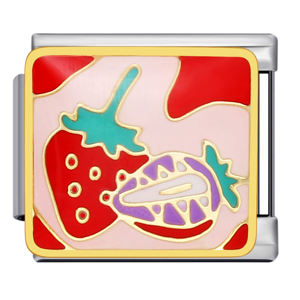 Fruit Series Italian Module Bracelet Titanium Steel Welding Drip Oil Pattern DIY Strap Chain Accessories Wholesale