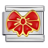 Bow & Cherry Pattern Italian Module Bracelet Titanium Steel Welded Drip-Oil DIY Bracelet Women's Jewelry