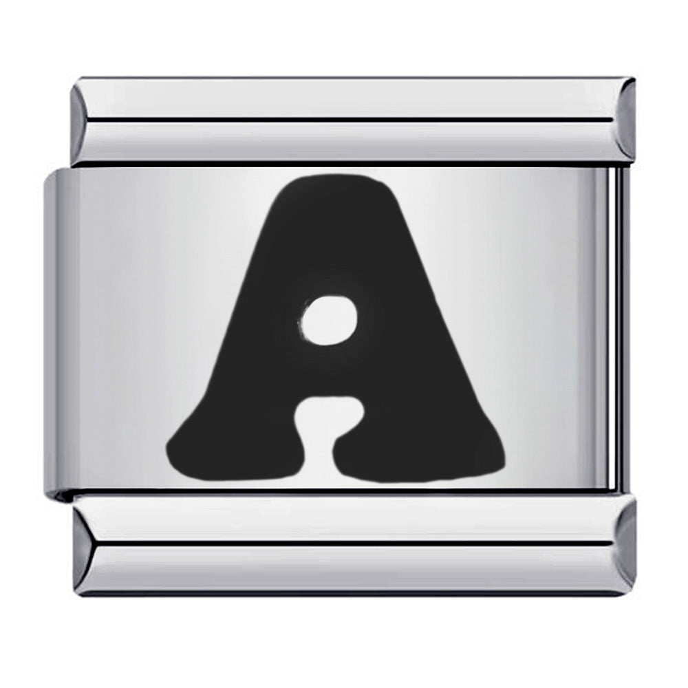 New Titanium Steel Black Alphabet DIY Italian Charm Bracelet Custom Name Link Chain