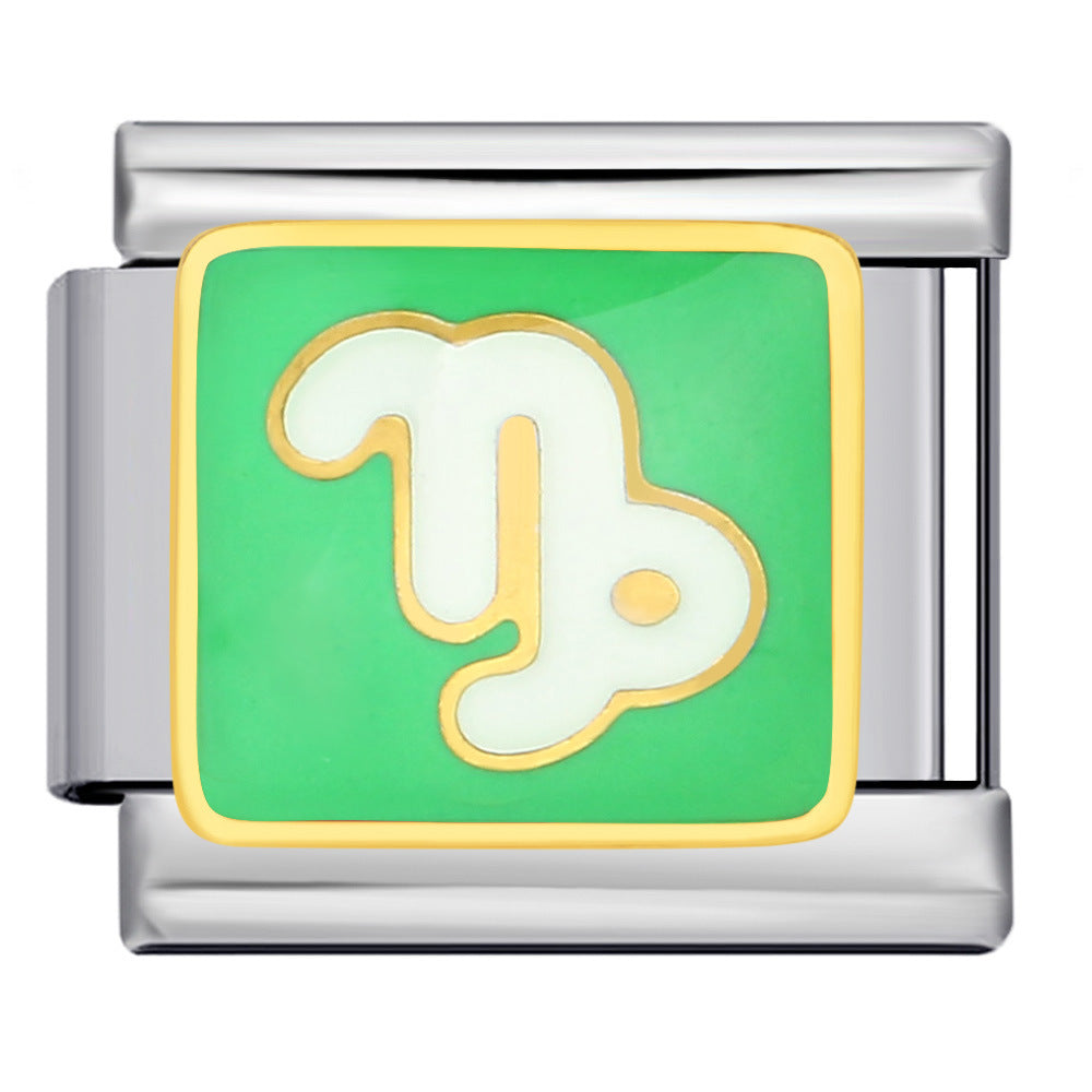 Simplified 12 Constellation Italian Module Bracelet Titanium Steel Gold Plated Welding Drip Oil DIY Elastic Splicing Bracelet