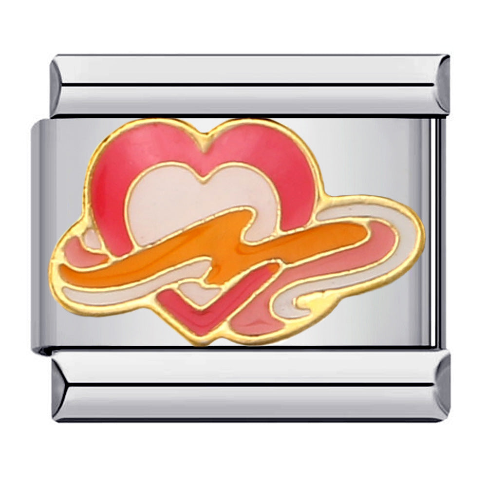 New Love Element Italian Module Bracelet Titanium Steel Gold Plated Drip Oil DIY Welding Pattern Bracelet Accessories