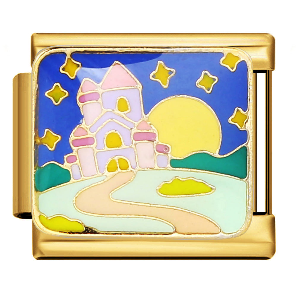 Gold Bottom Italian Module Bracelet Welding Dripping Oil Titanium Steel Bracelet Fashion DIY Italian Bracelet