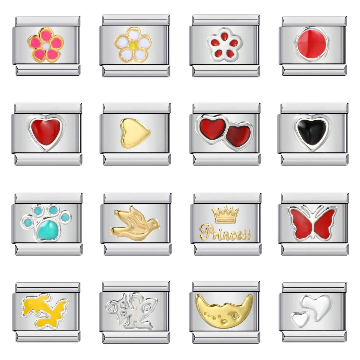 Stainless Steel Italian Module Bracelet with Gold Plated Stamping Pattern, Drip Oil DIY Elastic Personalized Strap Chain