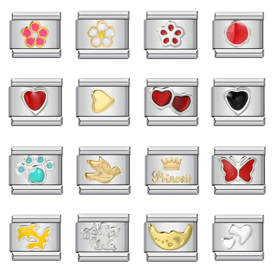 Stainless Steel Italian Module Bracelet with Gold Plated Stamping Pattern, Drip Oil DIY Elastic Personalized Strap Chain