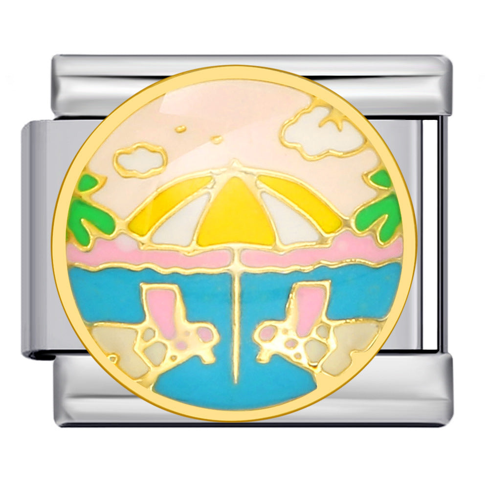 Colorful Childhood Toys Italian Module Bracelet Titanium Steel Welding Drip Oil Pattern DIY Bracelet Gift for Girls