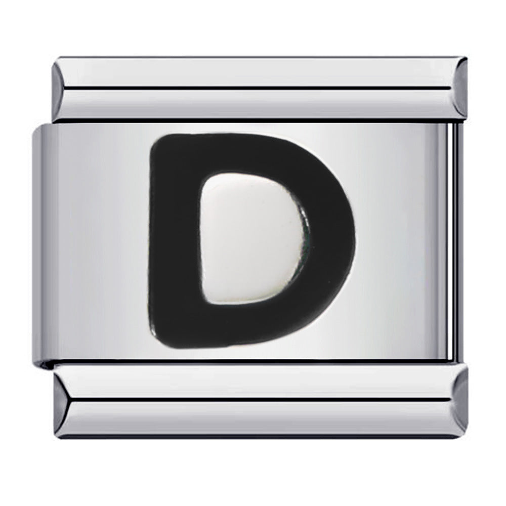 New Titanium Steel Black Alphabet DIY Italian Charm Bracelet Custom Name Link Chain