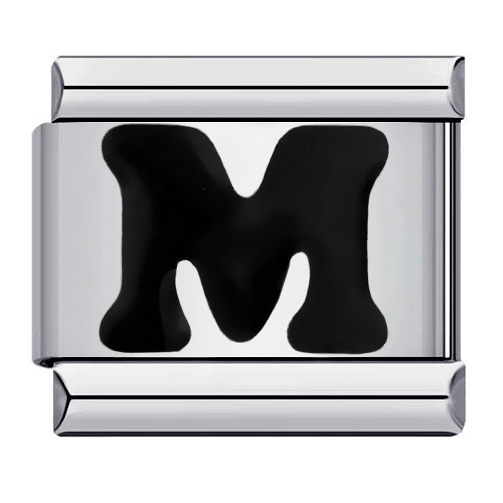 New Titanium Steel Black Alphabet DIY Italian Charm Bracelet Custom Name Link Chain