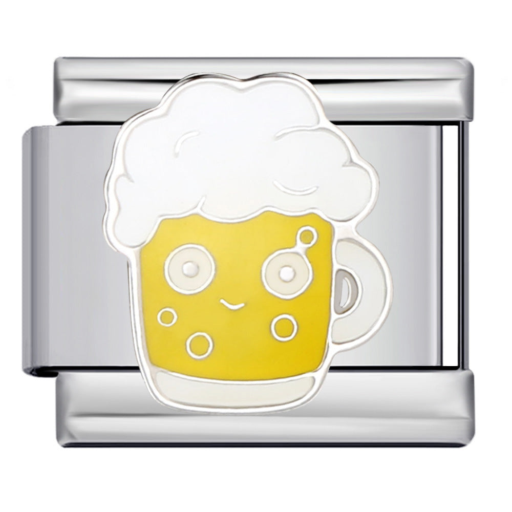 Gourmet Series Italian Module Bracelet Titanium Steel Welding Drip Oil Cartoon Pattern DIY Elastic Splicing Bracelet