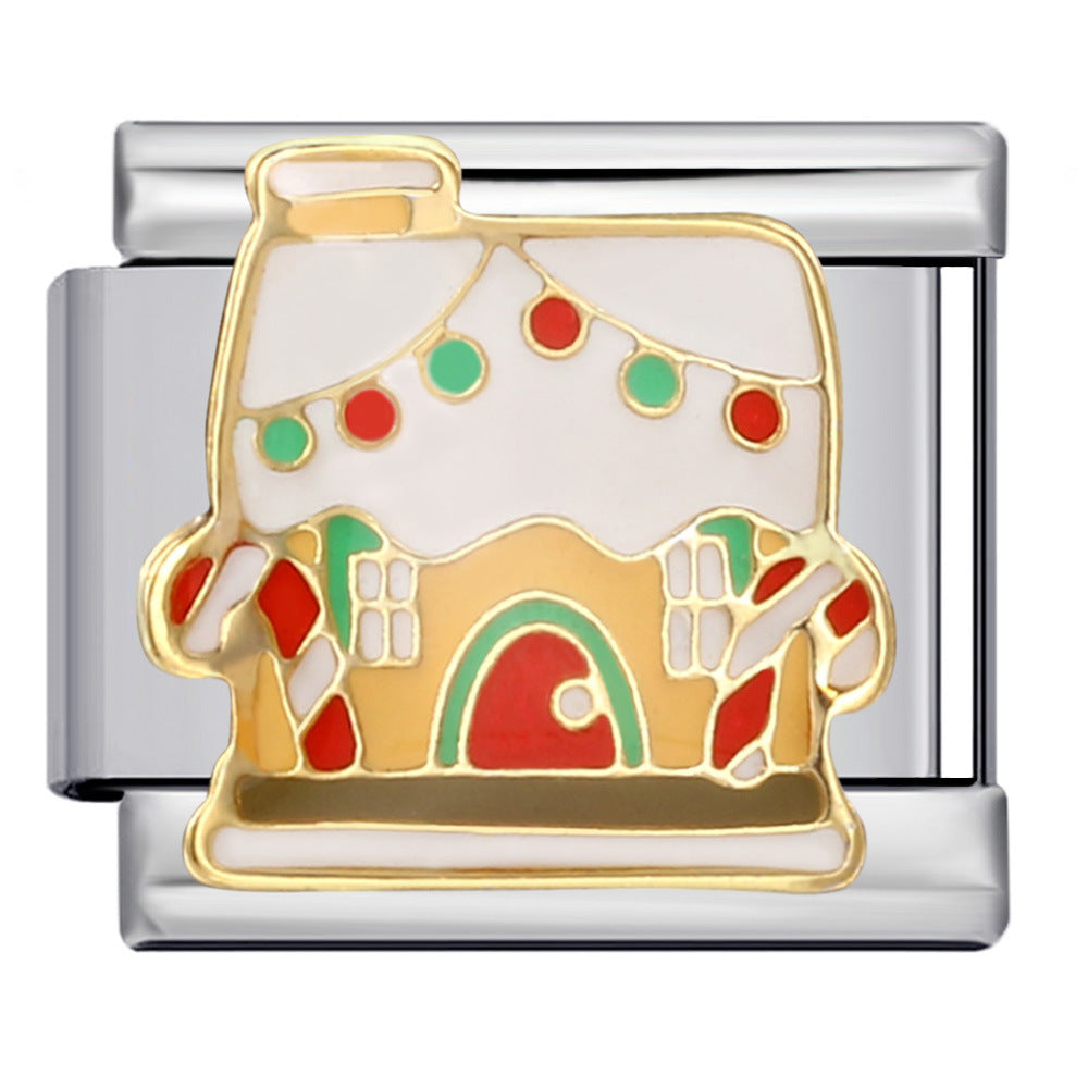 Christmas Series DIY Elastic Bracelet Stainless Steel Welding Drip Oil Italian Module Bracelet New Year's Gift