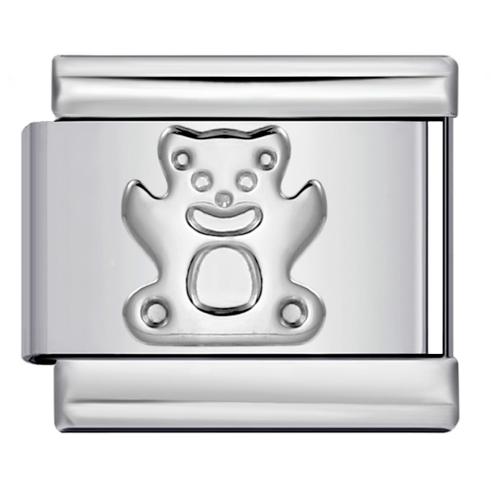 Titanium Steel Convex Silver Stamped DIY Italian Charm Bracelet with Unique Patterns