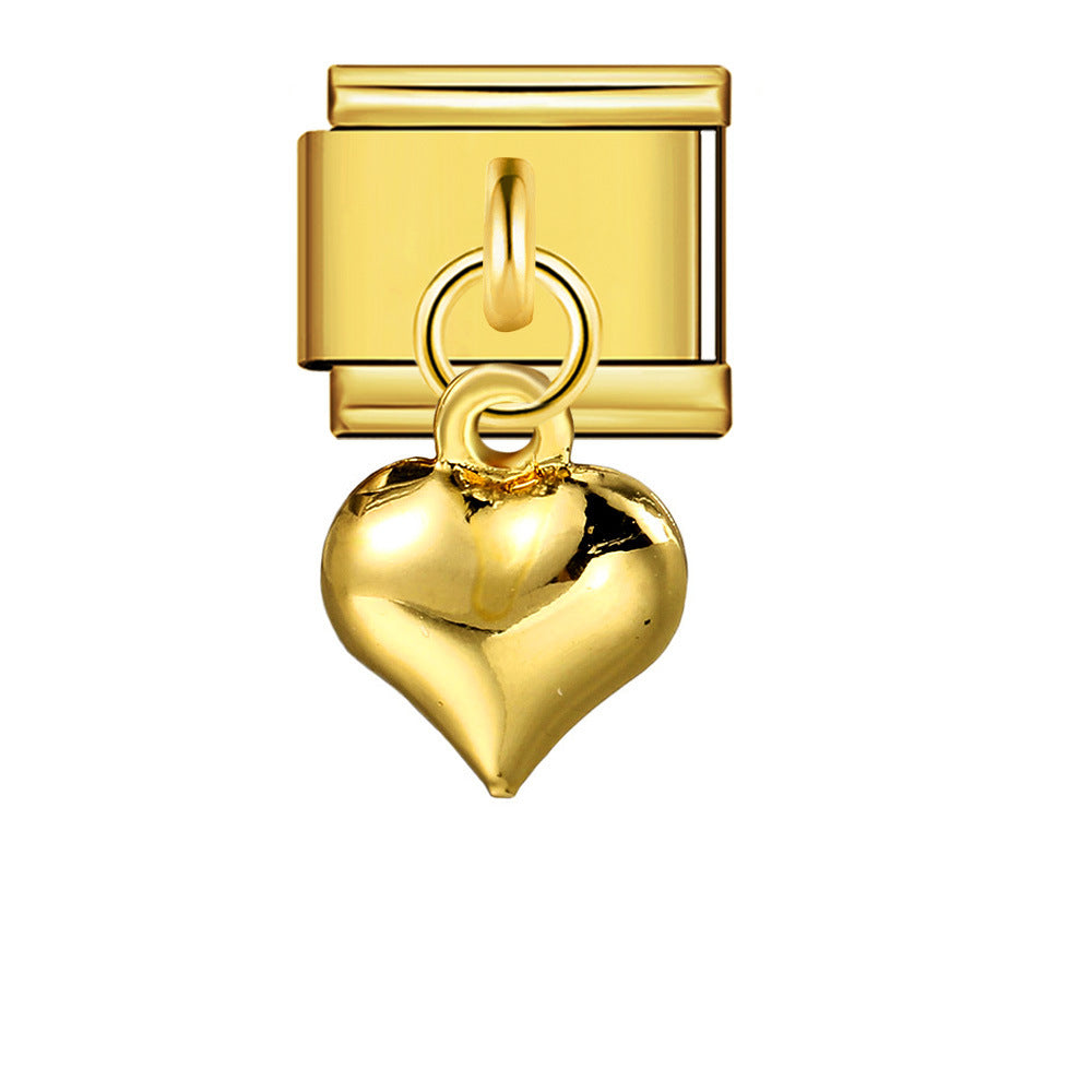 New Gold Bottom Love Pendant Italian Module Bracelet Stainless Steel Welding DIY Elastic Strap Chain Wholesale