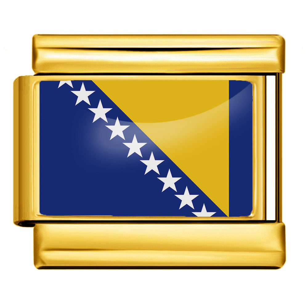 Gold Base World Flag Photo Resin Italian Charm Bracelet DIY Stainless Steel Stretch Watch Band Wristband