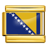 Gold Base World Flag Photo Resin Italian Charm Bracelet DIY Stainless Steel Stretch Watch Band Wristband