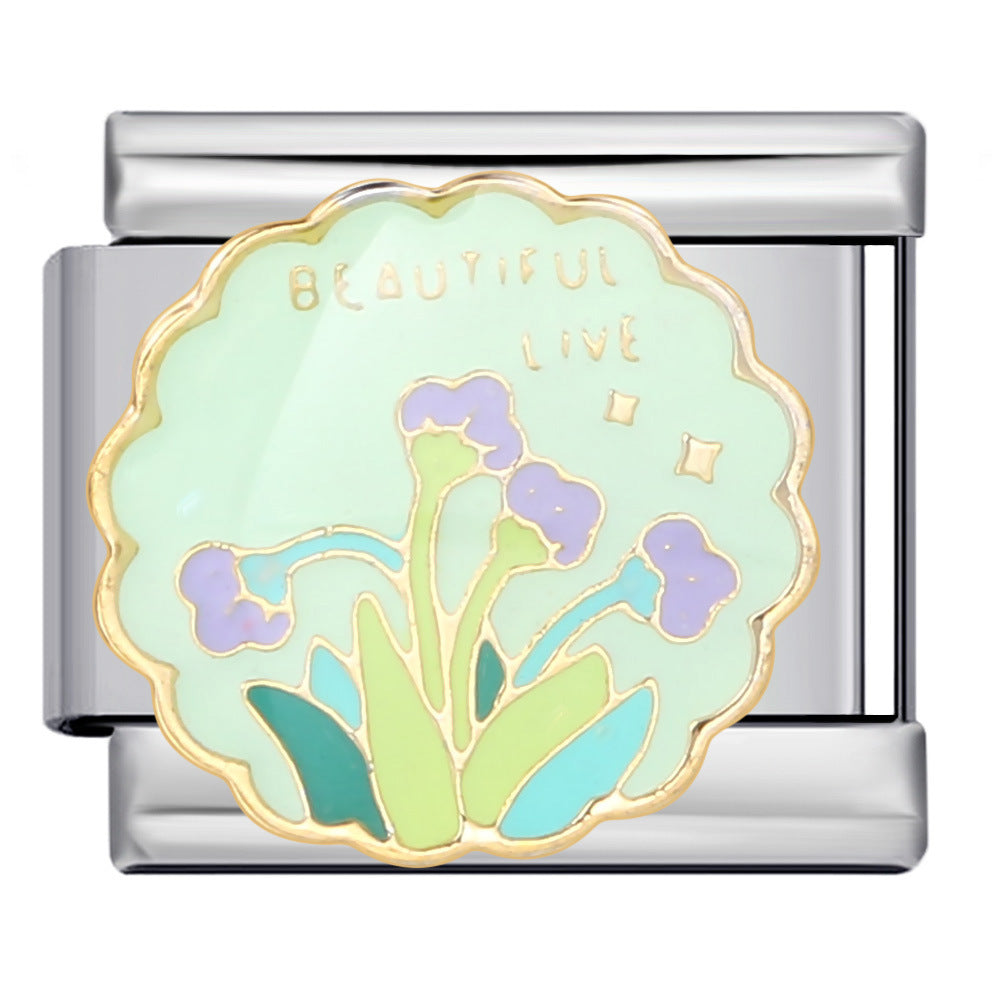 Italian Module Bracelet Flower Series Titanium Steel Drip Oil Welding Pattern DIY Elastic Splicing Fashion Bracelet