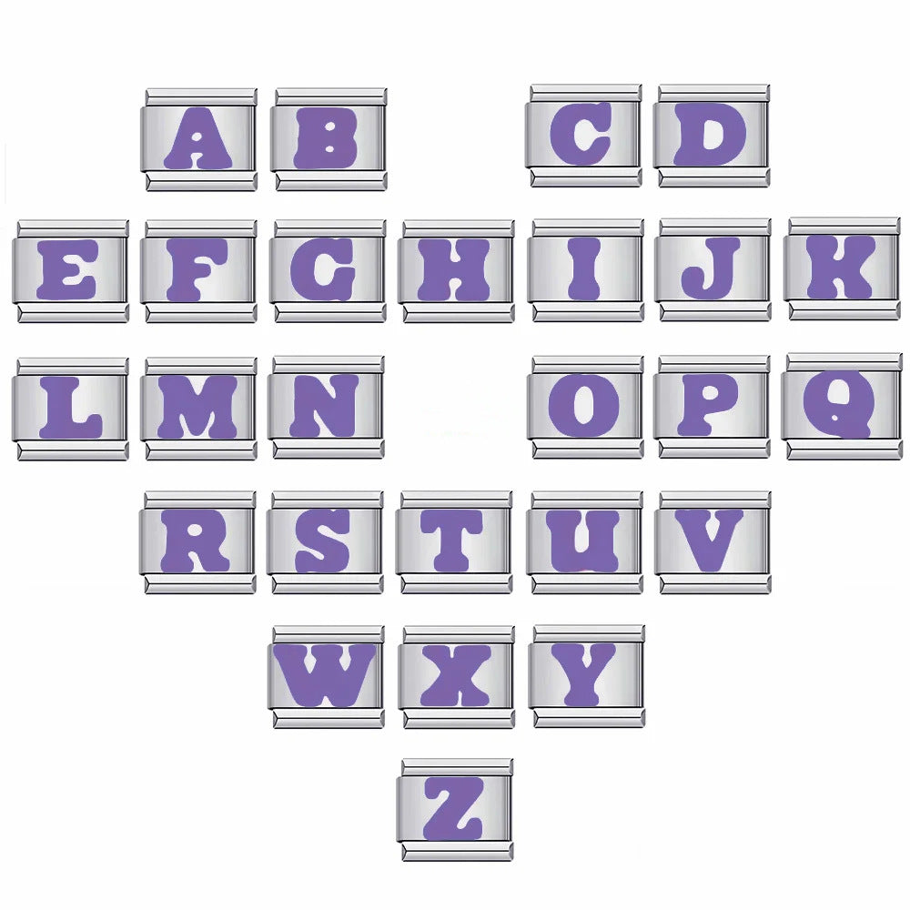 New Titanium Steel Purple English Letter DIY Italian Module Bracelet Alphebat