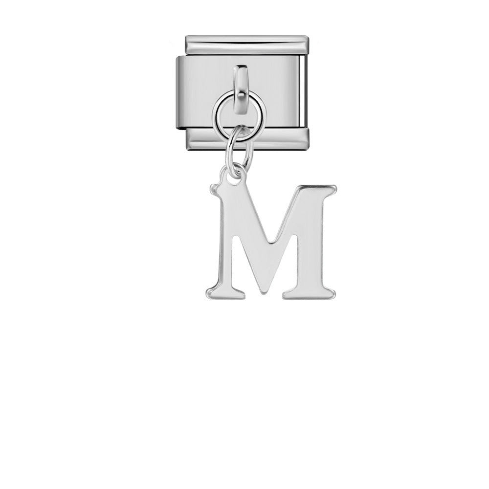 Silver Simplified Letter Italian Module Bracelet Titanium Steel Handmade DIY Hook Elastic Splicing Bracelet Accessories