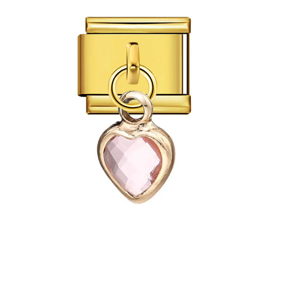 New Gold Bottom Love Pendant Italian Module Bracelet Stainless Steel Welding DIY Elastic Strap Chain Wholesale