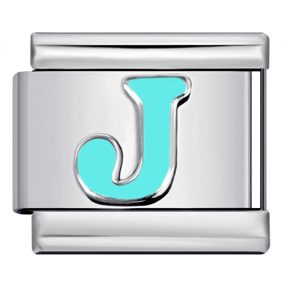 New Titanium Steel Sky Blue English Letter Series DIY Elastic Bracelet Accessories Italian Module Bracelet Alphebat