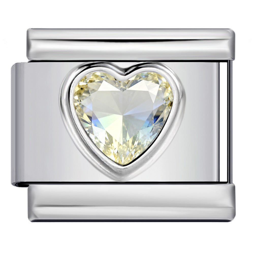 New Love Micro Inlaid Gemstone Italian Module Bracelet Stainless Steel Stamped Crystal Elastic Wristband Accessory