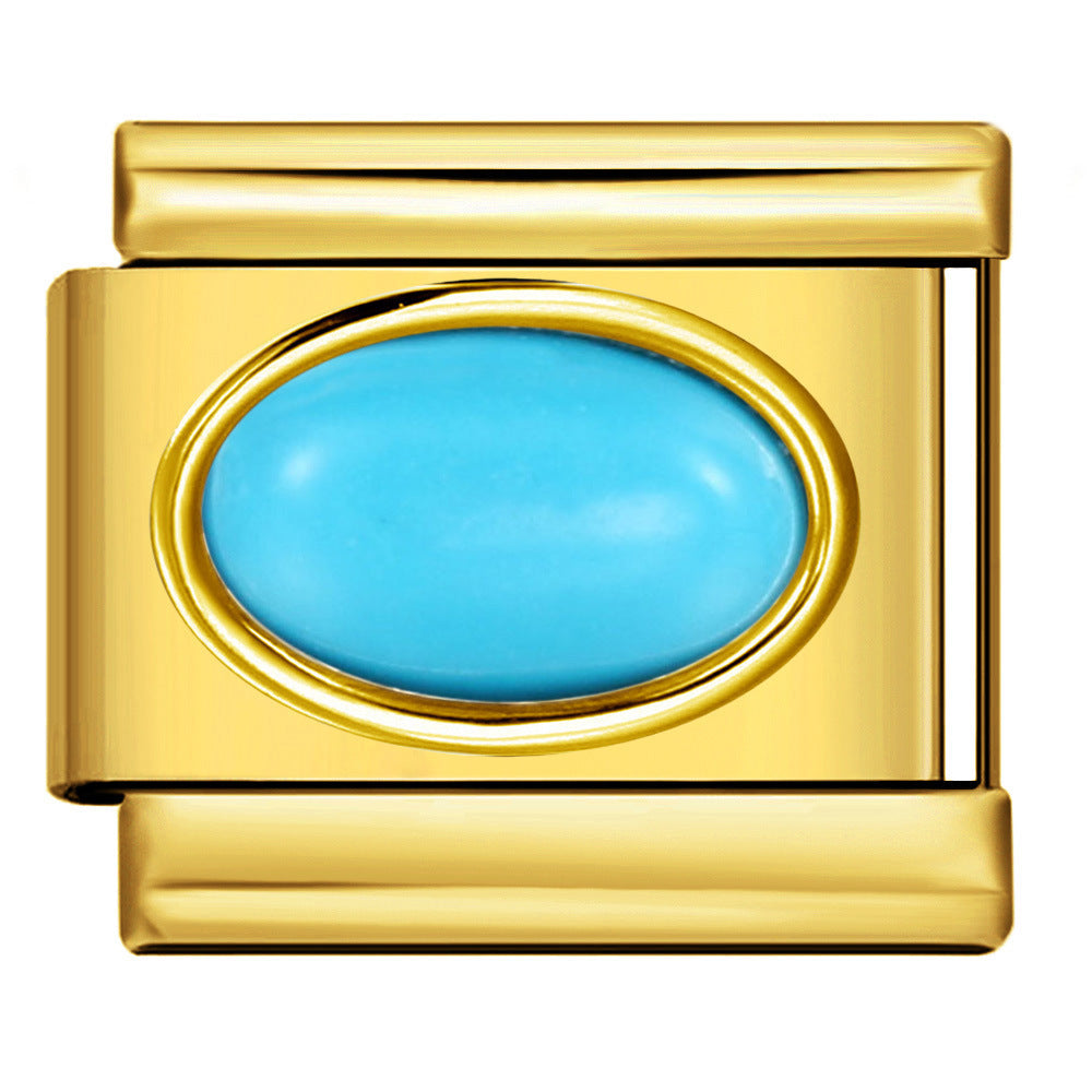 Italian Style Gold Plated Oval Birthstone Bracelet Stainless Steel DIY Customizable Fashion Jewelry Wristband