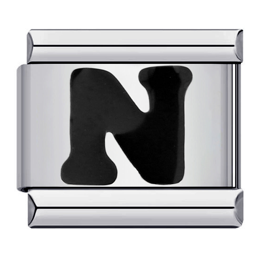 New Titanium Steel Black Alphabet DIY Italian Charm Bracelet Custom Name Link Chain