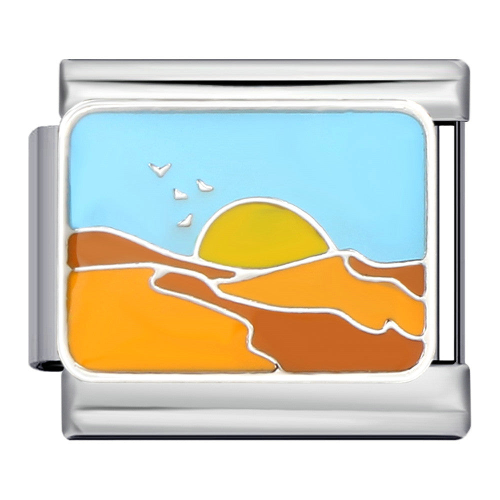 New River, Mountain, Seaside Scenery Italian Module Bracelet with Gold Plating and Oil Dripping DIY Welding Stainless Steel Bracelet