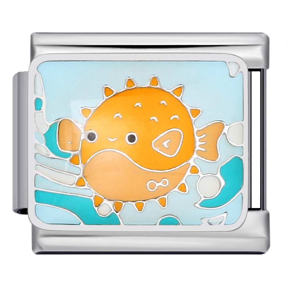 New Marine Biology Titanium Steel Strap Chain Gold Plated Welding Drip Oil DIY Italian Module Bracelet Accessories Wholesale