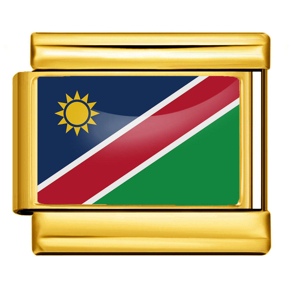 Gold Base World Flag Photo Resin Italian Charm Bracelet DIY Stainless Steel Stretch Watch Band Wristband