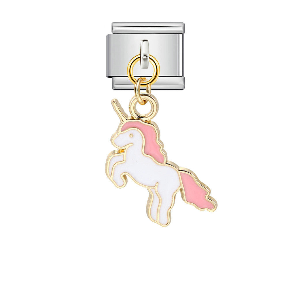 New Cute Pendant Italian Module Bracelet Titanium Steel Hook DIY Drip Oil Elastic Free Splicing Strap Chain